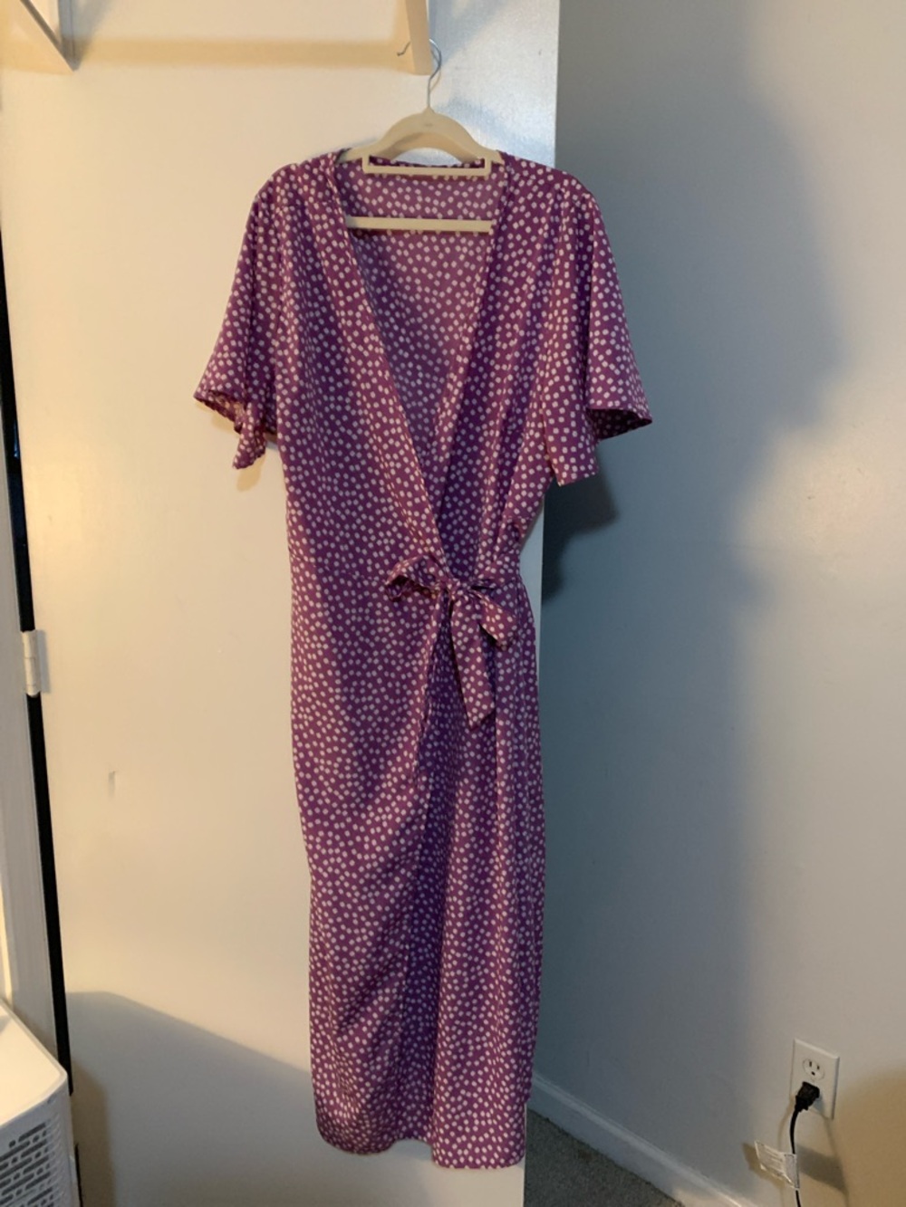 SHEIN Purple Polka Dot Midi Wrap Dress with Tie